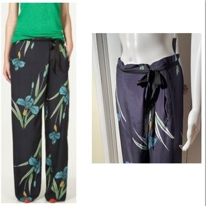 Zara floral blue navy wrap trousers